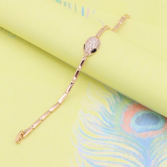 "Rose Gold Snake Head Bracelet with Sparkling Crystals, XPBL1030 - Picture 3 of 12